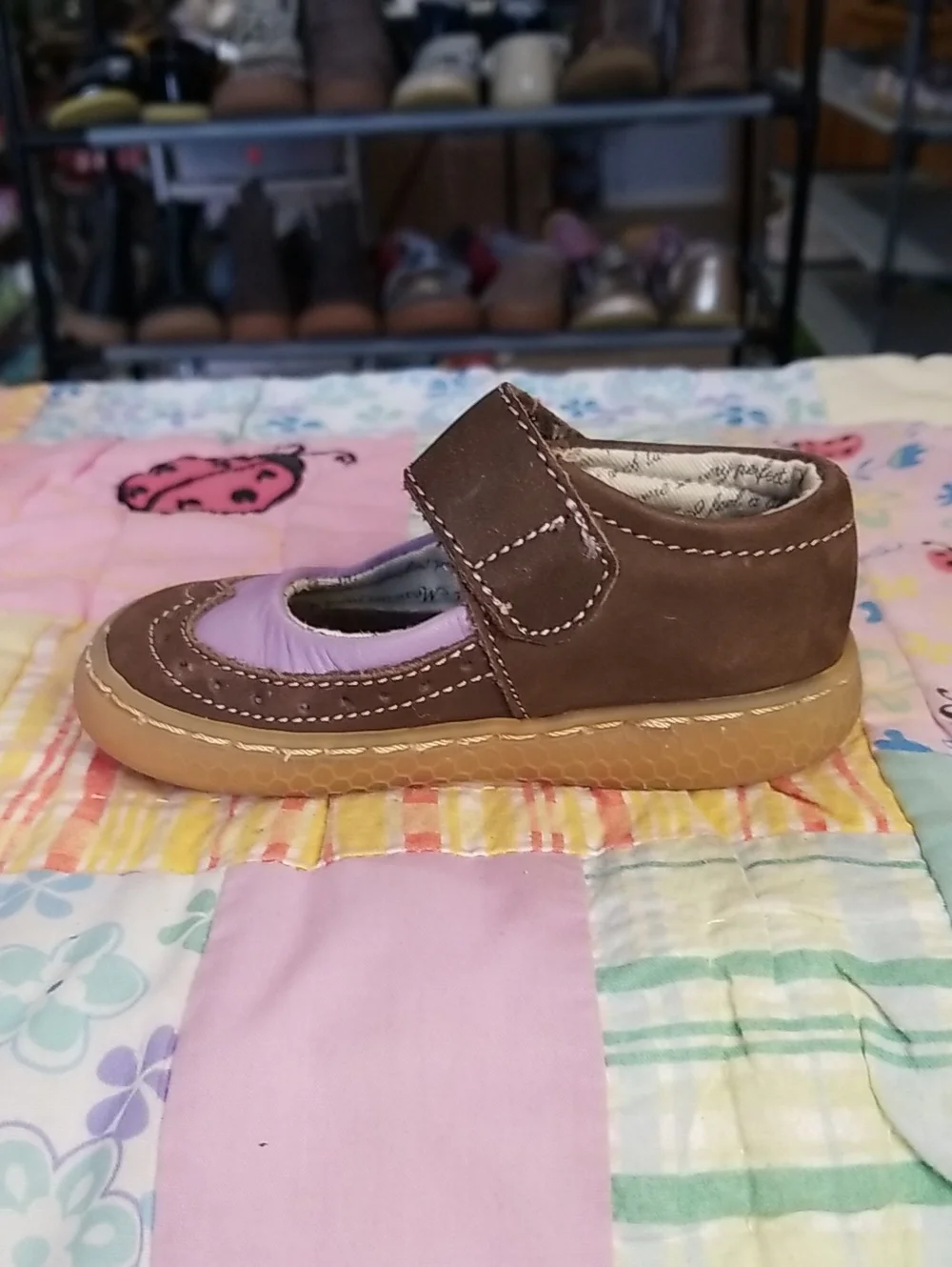 Livie & Luca Brown and Lavender Leather Mary Janes Size 4 Tootles